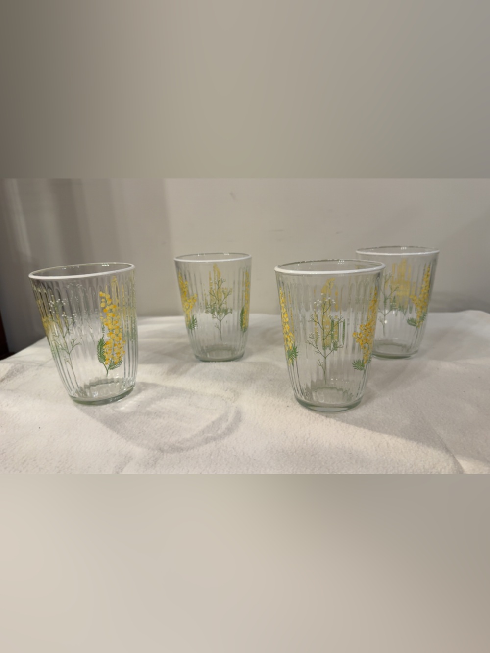 Vintage Clear Glass Tumbler Set with Yellow Floral Design